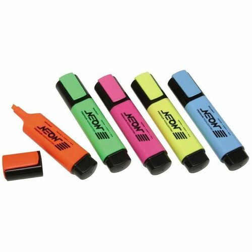 SKILCRAFT Chisel Point Flat Highlighter - Chisel Marker Point Style - Fluorescent Green, Fluorescent Orange, Fluorescent Blue, Fluorescent Pink, Fluorescent Yellow - 5 / Set