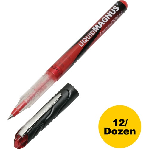 SKILCRAFT Free Ink Rollerball Pen - 0.5 mm Pen Point Size - Red - Clear, Red Barrel - 1 Dozen