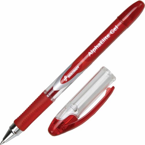 SKILCRAFT Alpha Elite Gel Pen - Medium Pen Point - Red Gel-based Ink - Clear Barrel - 1 Dozen