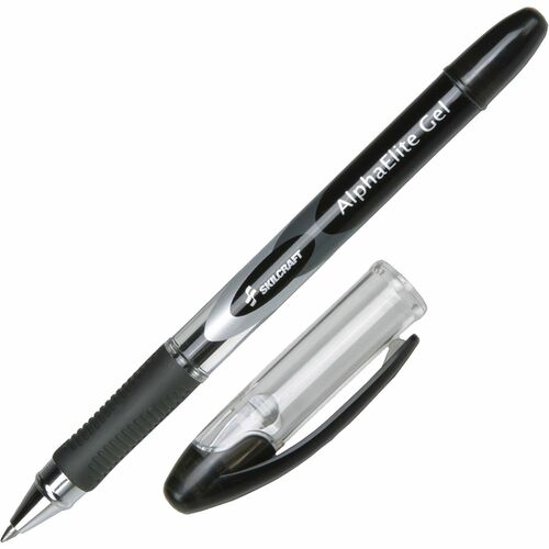 SKILCRAFT Alpha Elite Gel Pen - Medium Pen Point - Black Gel-based Ink - Clear Barrel - 1 Dozen