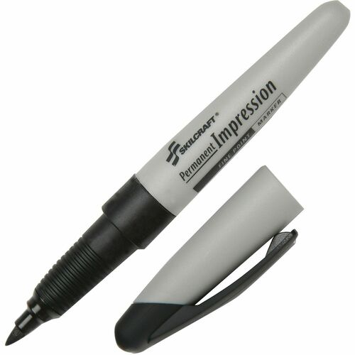 SKILCRAFT Permanent Impression Fine Tip Marker - Fine Marker Point - Black - 1 Dozen