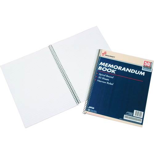 SKILCRAFT Spiral Ruled Memorandum Notebook - 50 Sheets - Spiral - 0.25" Ruled - 15 lb Basis Weight - Letter - 8 1/2" x 11" - White Paper - Blue Cover - Chlorine-free - Recycled - 1 / Pack