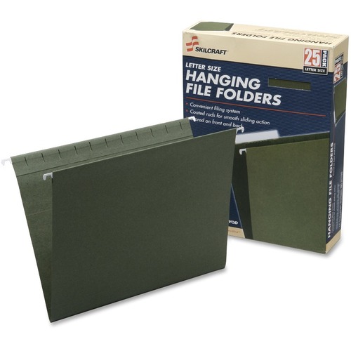 SKILCRAFT Hanging File Folder - 8 1/2" x 11" - 2" Expansion - Paperboard - Green - 25 / Box