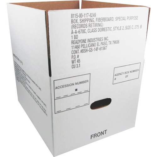 SKILCRAFT Fiberboard Storage Box - Internal Dimensions: 12" Width x 14.75" Depth x 9.50" Height - Fiberboard - White - Recycled - 25 / Pack