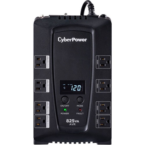 CyberPower CP825AVRLCD Intelligent LCD UPS Systems - 825VA/450W, 120 VAC, NEMA 5-15P, Compact, 8 Outlets, LCD, PowerPanel® Personal, $200000 CEG, 3YR Warranty