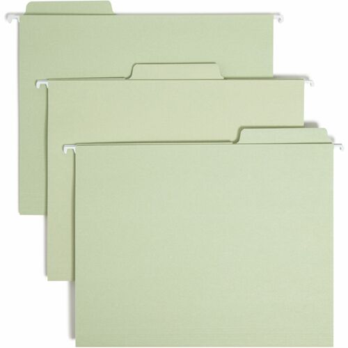 Smead FasTab 1/3 Tab Cut Letter Recycled Hanging Folder - 8 1/2" x 11" - Top Tab Location - Assorted Position Tab Position - Moss - 10% Recycled - 20 / Box