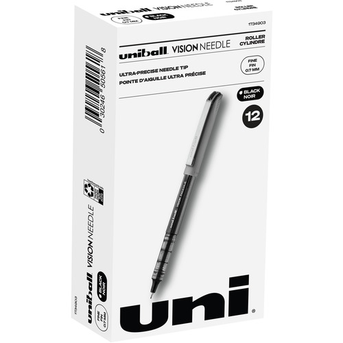 uni-ball Vision Needle Rollerball Pens - Fine Pen Point - 0.7 mm Pen Point Size - Black - Silver Barrel - Rollerball Pens - UBC1734903