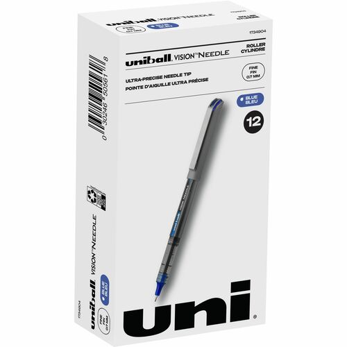 uniball™ Vision Needle Rollerball Pens - Fine Pen Point - 0.7 mm Pen Point Size - Blue Liquid Ink - 1 Dozen