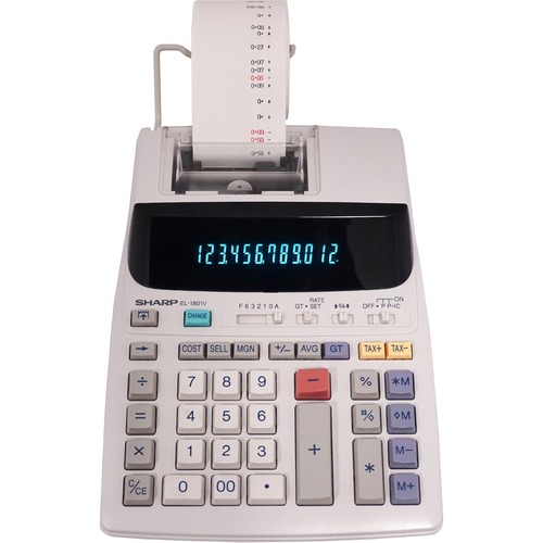 Sharp EL-1801V 12 Digit Printing Calculator - 2.1 LPS - Item Count, Paper Holder, Large Display, 4-Key Memory, Sign Change - Power Adapter Powered - 10.1" x 7.6" x 2.5" x 3.4" - Gray - 1 Each