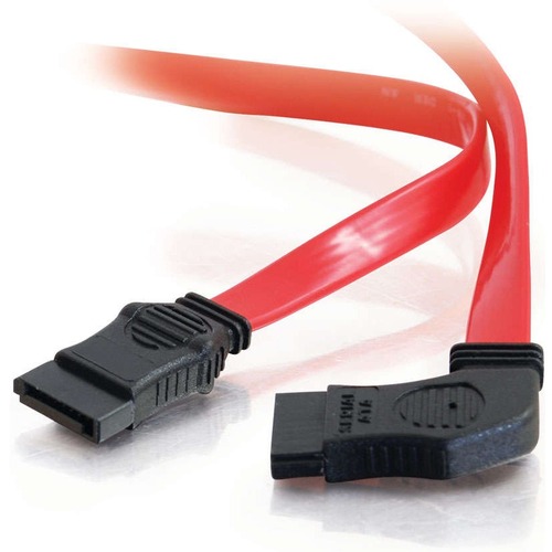 C2G 36in 7-pin 180° to 90° 1-Device Side Serial ATA Cable - Female SATA - Female SATA - 36" - Translucent Red