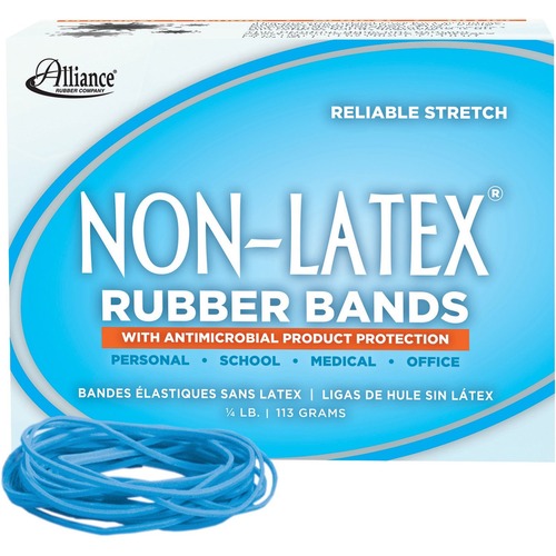 Latex Free Rubber Bands with Antimicrobial Product Protection - Size: #19, 1/16"W x 3.5"L - 1/4lb box - Blue