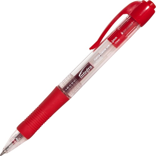 Integra Retractable 0.5mm Gel Pens - Fine Pen Point - 0.5 mm Pen Point Size - Retractable - Red - Red Barrel - Metal Tip - 1 Dozen
