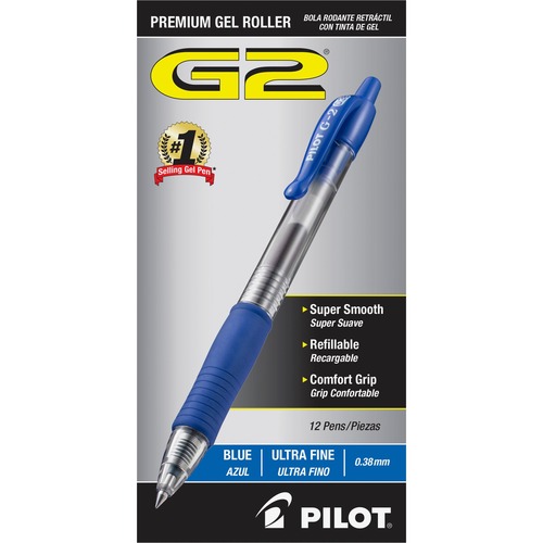Pilot G2 Premium Gel Roller Retractable Pens - Ultra Fine Pen Point - 0.38 mm Pen Point Size - Refillable - Retractable - Blue Gel-based Ink - Clear Barrel - 1 Dozen
