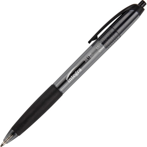 Integra Rubber Grip Retractable Pens - Medium Pen Point - 1 mm Pen Point Size - Retractable - Black - Black Barrel - 12 / Dozen - Ballpoint Retractable Pens - ITA36175