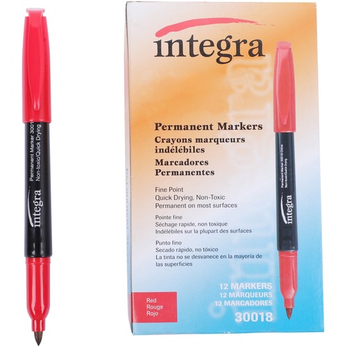 Integra Permanent Fine Point Markers - Fine Marker Point - Red - 12 / Dozen - Permanent Markers - ITA30018