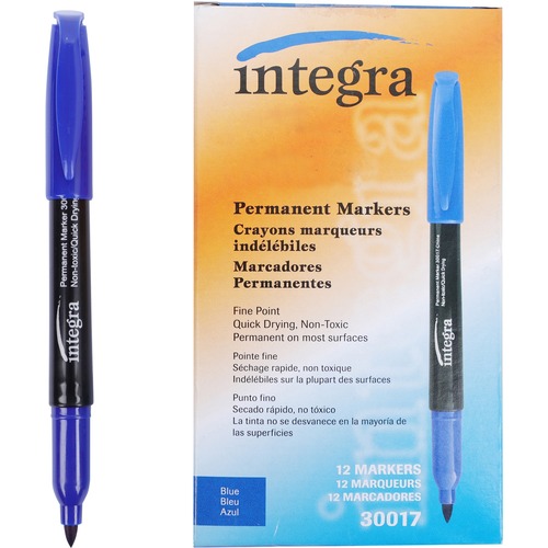 Integra Permanent Fine Point Markers - Fine Marker Point - Blue - 12 / Dozen