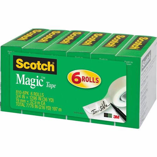 Scotch 3/4"W Magic Tape - 36 yd Length x 0.75" Width - 1" Core - Split Resistant, Tear Resistant - For Mending, Splicing - 6 / Pack - Matte - Clear