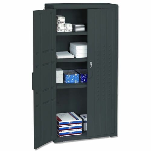 Iceberg Officeworks 3-shelf Storage Cabinet - 33" x 18" x 66" - 3 x Shelf(ves) - 2 x Side Open Door(s) - 225 lb Load Capacity - Dent Proof, Scratch Resistant, Key Lock, Rust Proof, Chemical Resistant - Black - Polyethylene - Recycled - Assembly Required