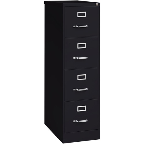 Lorell Fortress Series 26-1/2" Commercial-Grade Vertical File Cabinet - 15" Width x 26.5" Depth x 52" Height - 4 x Drawer(s) for File - Letter - Vertical - Security Lock, Ball-bearing Suspension, Heavy Duty - Black - Steel - Recycled