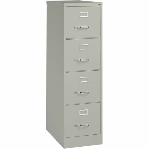 Lorell Fortress Series 25" Commercial-Grade Vertical File Cabinet - 15" x 25" x 52" - 4 x Drawer(s) for File - Letter - Vertical - Security Lock, Ball-bearing Suspension, Heavy Duty - Light Gray - Steel - Recycled
