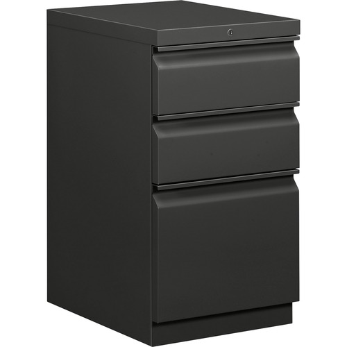 HON Brigade Mobile Pedestal, 19-7/8"D - 3-Drawer - 15" x 19.9" x 28" - 3 x Drawer(s) for Box, File - Letter - Security Lock, Ball-bearing Suspension - Charcoal - Recycled