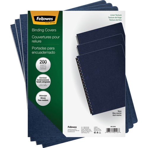 Fellowes Expressions Oversize Linen Presentation Covers - 11.3" Height x 8.8" Width x 0.1" Depth - For Letter 8 1/2" x 11" Sheet - Navy - Linen - 200 / Pack - Binding Covers - FEL52113