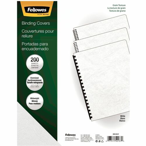 Fellowes Expressions Oversize Grain Presentation Covers - 11.3" Height x 8.8" Width x 0.1" Depth - For Letter 8 1/2" x 11" Sheet - Leather - 200 / Pack - Binding Covers - FEL52137