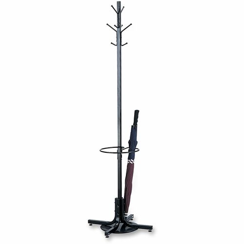 Safco Umbrella Stand Coat Rack - 4 Hooks - 40 lb (18.14 kg) Capacity - 70" Height - for Multipurpose - Steel - Black - 1 Each