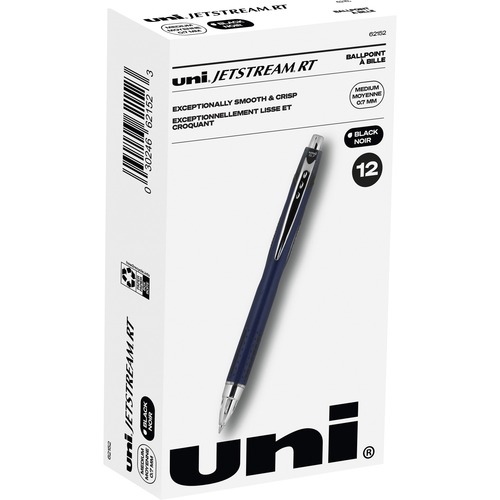 uni® Jetstream RT Ballpoint Pen - Fine Pen Point - 0.7 mm Pen Point Size - Retractable - Black - Blue Barrel - 1 Dozen
