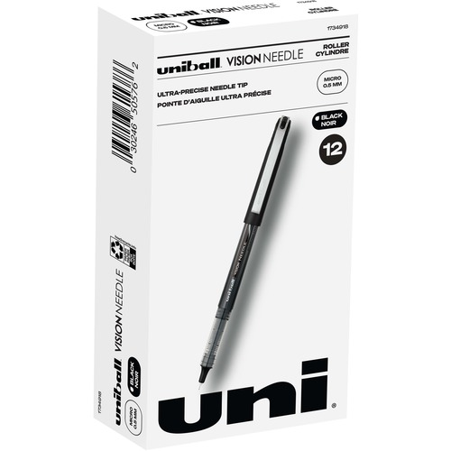 uni-ball Vision Needle Rollerball Pens - Micro Pen Point - 0.5 mm Pen Point Size - Black - 12 / Dozen