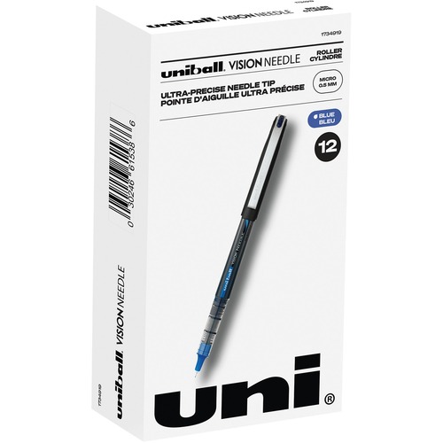 uniball™ Vision Needle Rollerball Pens - Micro Pen Point - 0.5 mm Pen Point Size - Blue Liquid Ink - 1 Dozen