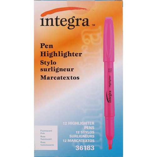 Integra Pen Style Fluorescent Highlighters - Chisel Marker Point Style - Fluorescent Pink - 12 / Dozen - Pen-Style Highlighters - ITA36183