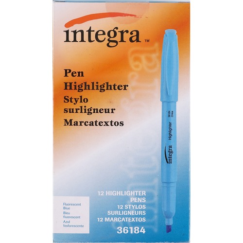 Integra Pen Style Fluorescent Highlighters - Chisel Marker Point Style - Fluorescent Blue - 12 / Dozen - Pen-Style Highlighters - ITA36184
