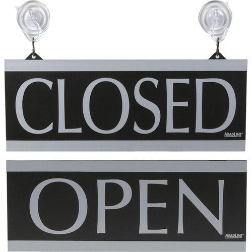 HeadLine Century Series Open /Closed Sign - 1 Each - Open/Closed Print/Message - 13" (330.20 mm) Width x 5" (127 mm) Height - Rectangular Shape - Silver Print/Message Color - Both Sides Display - Black - Sign & Message Boards - USS4246