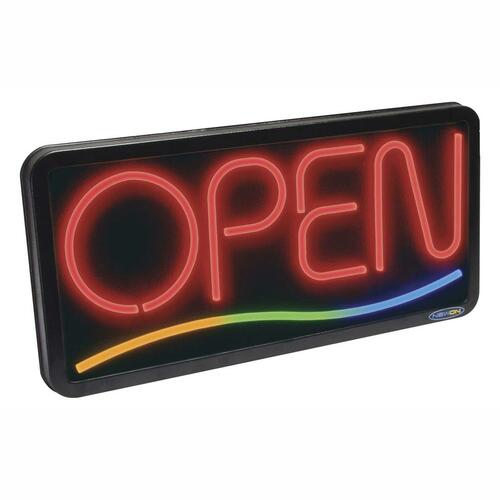 Newon Lighted Open Sign with 3 Color Wave - 1 Each - Open Print/Message - 29.50" (749.30 mm) Width x 14.50" (368.30 mm) Height - Rectangular Shape - Red Print/Message Color - Black - Sign & Message Boards - USS3284