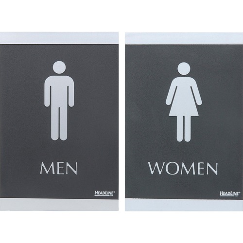 HeadLine Century Series Men & Women Signs - 2 / Set - Men, Women Print/Message - 6" (152.40 mm) Width x 9" (228.60 mm) Height - Rectangular Shape - Silver Print/Message Color - Self-adhesive - Plastic - Black - Signs & Sign Holders - USS4248