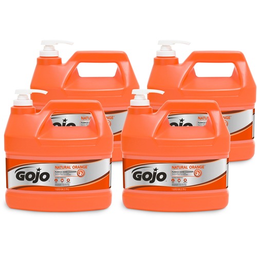 Gojo® Natural Orange Pumice Hand Cleaner - Fragrance-free ScentFor - 1 gal (3.8 L) - Pump Bottle Dispenser - Dirt Remover, Oil Remover, Grease Remover - Hand - White - Heavy Duty, Fast Acting - 4 / Carton