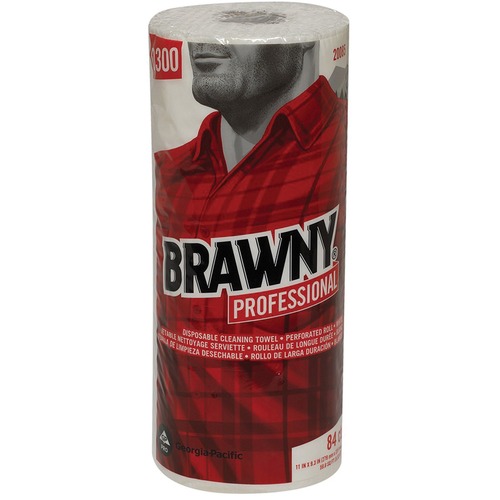 Brawny® Professional D300 Disposable Cleaning Towels - 11" x 9.30" - 84 Sheets/Roll - White - Paper - 20 / Carton