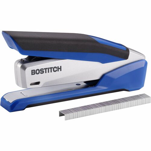 Bostitch InPower Spring-Powered Antimicrobial Desktop Stapler - 28 Sheets Capacity - 210 Staple Capacity - Full Strip - 1/4" Staple Size - 1 Each - Blue, Silver
