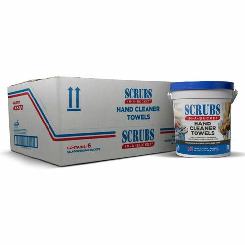 SCRUBS In-A-Bucket Hand Cleaner Towels - 12" x 10" - Blue - 72 Per Canister - 6 / Carton
