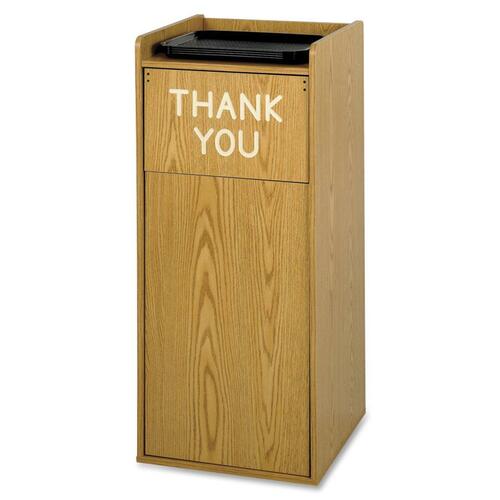 Safco Wood Tray Top Receptacle - 36 gal Capacity - Square - 44" Height x 19.1" Width x 19.3" Depth - Wood - Oak - 1 Each