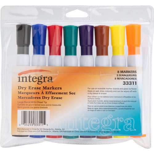 Integra Chisel Point Dry-erase Markers - Chisel Marker Point Style - Assorted - 8 / Set