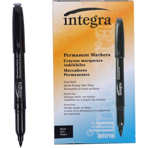 Integra Permanent Fine Point Markers - Fine Marker Point - Black - 1 Dozen