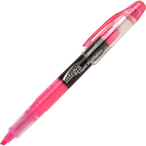 Integra Liquid Highlighters - Chisel Marker Point Style - Fluorescent Pink - 12 / Dozen - Liquid Highlighters - ITA33312