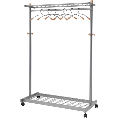 Alba 2-shelf Mobile Chrome Coat Rack - 36 x Hanger - 72 Height x 45 Width  x 22 Depth - Hanging Hook, Built-in Wheels - Chrome - 1 Each