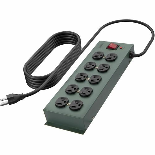 Belkin 10-Outlet Metal Surge Protector - 15ft Cord - Straight Plug - 885J - On-Off Switch - Green - Receptacles: 10 - 885J