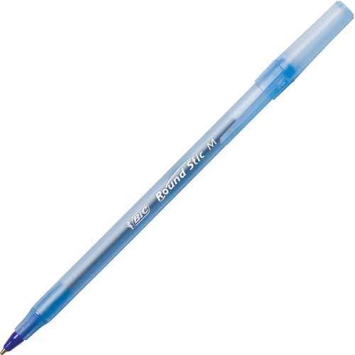 BIC Round Stic Ballpoint Pens - Medium Pen Point - Blue - Blue Barrel - 60 / Box