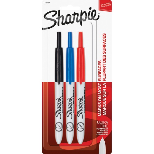 Sharpie Ultra-fine Tip Retractable Markers - Ultra Fine Marker Point - Retractable - Assorted - 3 / Pack