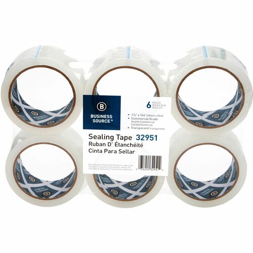 Business Source 3" Core Sealing Tape - 55 yd Length x 1.88" Width - 3" Core - Pressure-sensitive Poly - 2 mil - Adhesive Backing - Abrasion Resistant, Moisture Resistant, Split Resistant - For Packing, Sealing - 6 / Pack - Clear