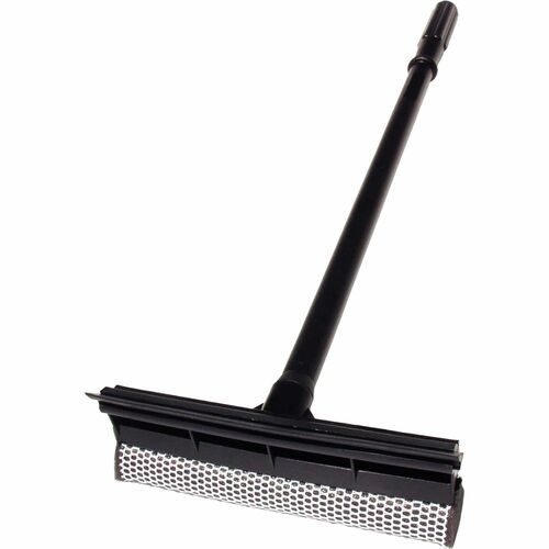 Unger Auto Squeegee Scrubber - 8" Blade - 18" Plastic Handle - Heavy Duty - Black - 1Each